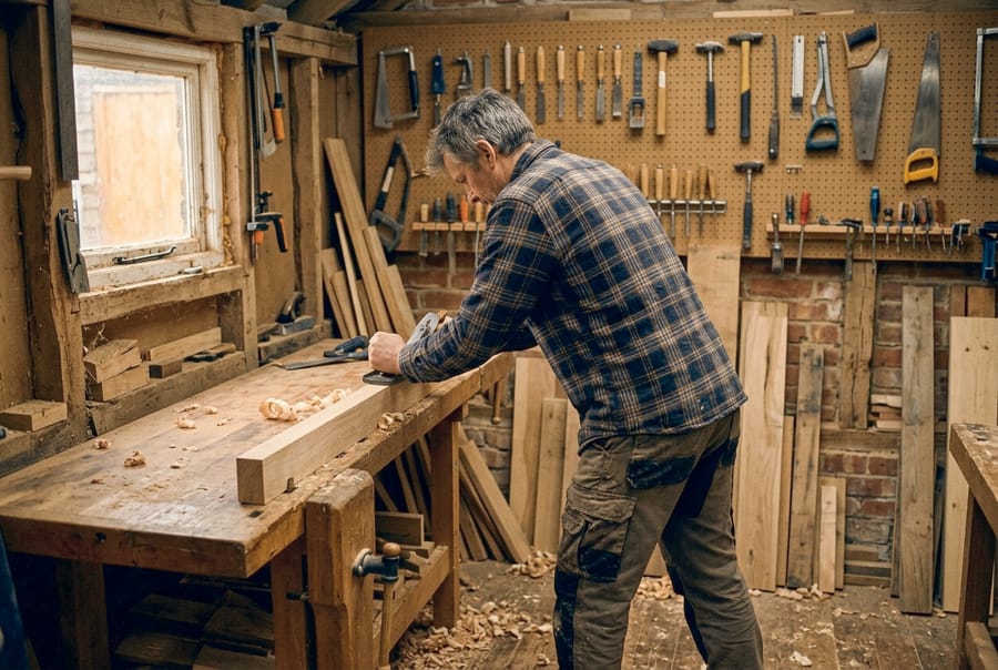 Handwerker in seiner Werkstatt.